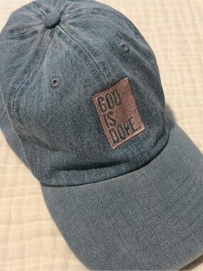 God Is Love Embroidered Denim Baseball Cap - Blue